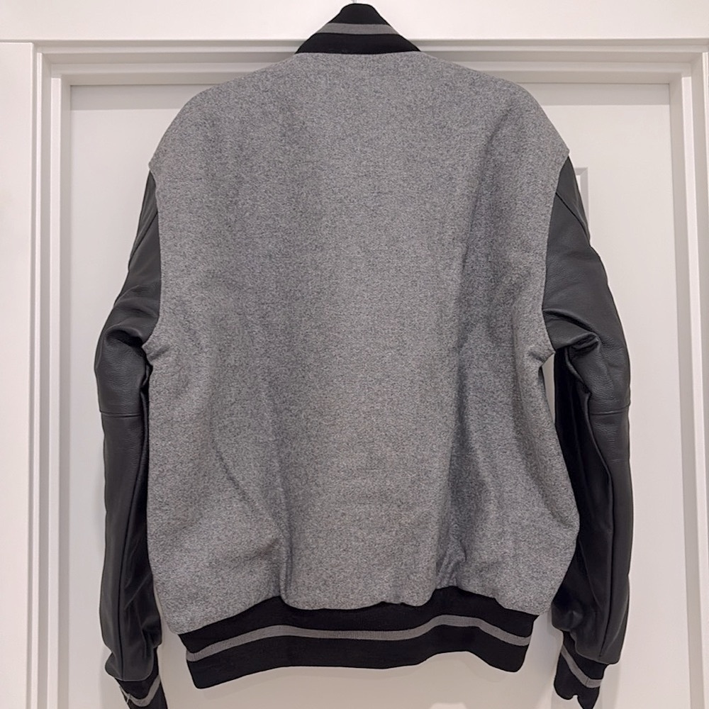 NWT [Holloway] Varsity Bomber Jacket Button-Up Grey Wool & Black Leather Men’s L - Picture 5 of 10